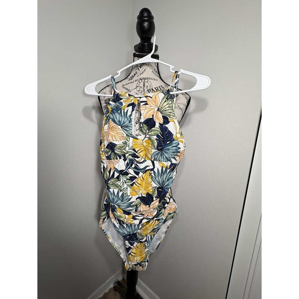Ellen Tracy Floral Tropical One Piece Swimsuit Adjustable Strap Size 10